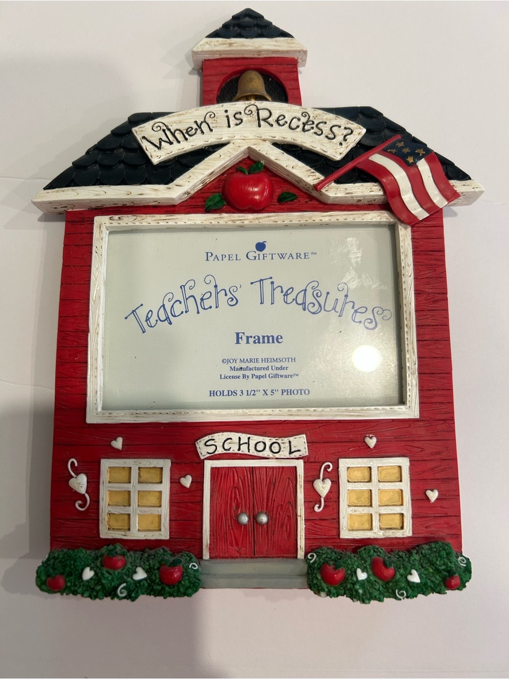 VTG Papel Giftware Teachers Treasures Schoolhouse Picture Frame Recess Apple